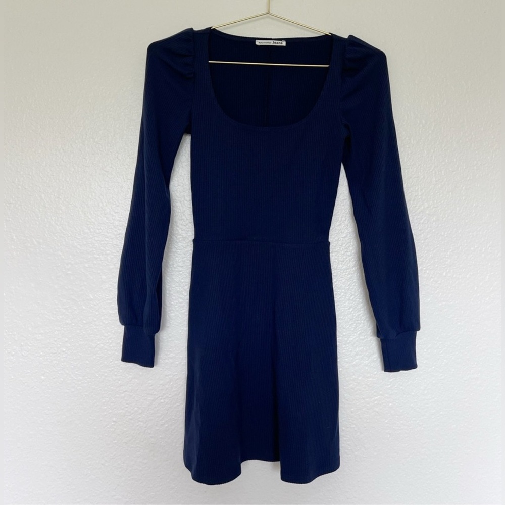 Reformation Navy long sleeves ribbed puff sleeve linah dress size Small - Picture 3 of 7